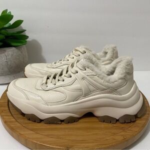 Zara Women's Cream Fur Lined Chunky Platform Sneakers Size 7.5 Cozy Y2K Trainers